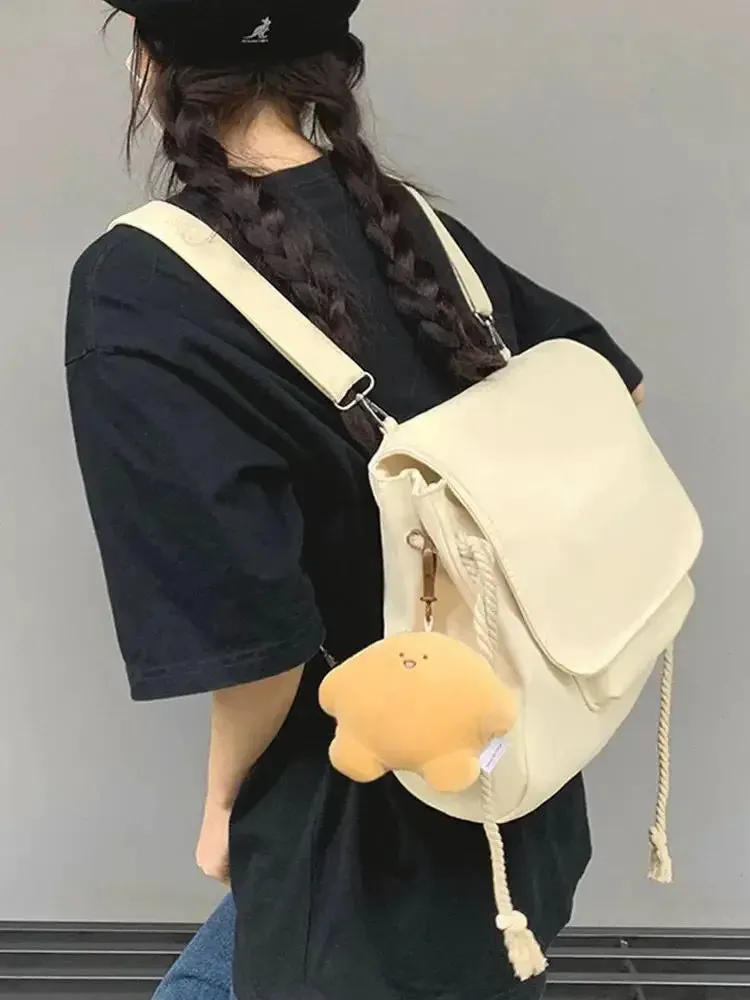 UAKISS  - Japanese Solid Color Versatile Backpack for Women College Durable Waterproof Backpack for Students Large Capacity Crossbody Bag