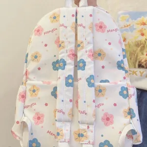 UAKISS  -  Korean Cartoon Print Floral Pendant Backpack Women Harajuku Y2k Student Preppy Schoolbags Japanese All Match Kawaii Backpacks