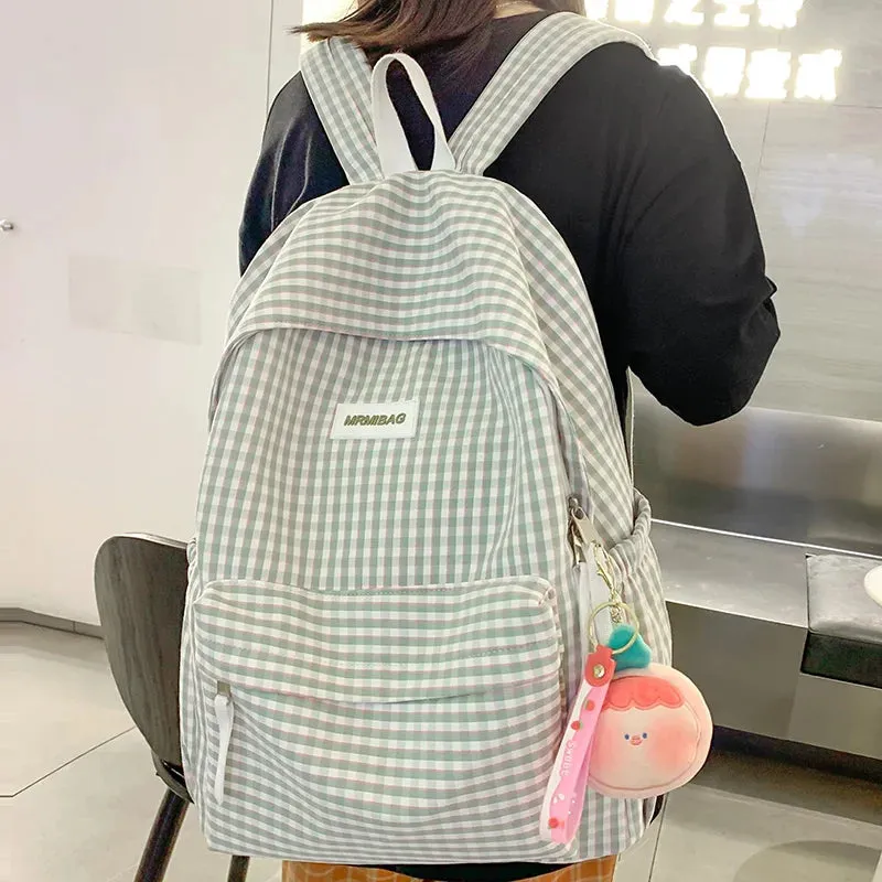 UAKISS  -  Lady Cute Plaid Book Fashion Female Travel College Backpack Girl Kawaii Nylon Lattice Leisure Backpack Women Laptop Student Bags
