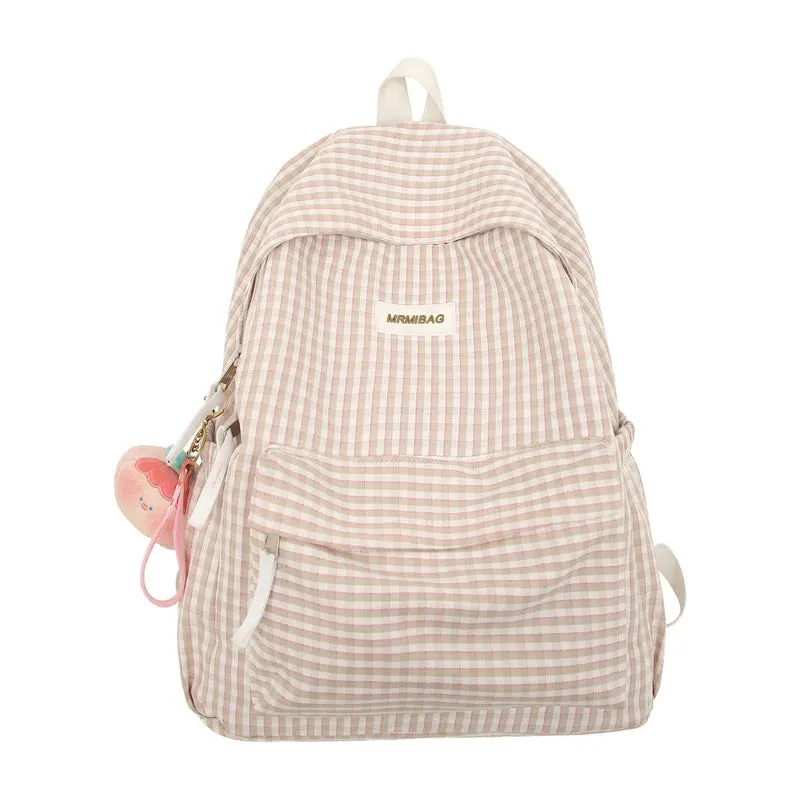 UAKISS  -  Lady Cute Plaid Book Fashion Female Travel College Backpack Girl Kawaii Nylon Lattice Leisure Backpack Women Laptop Student Bags