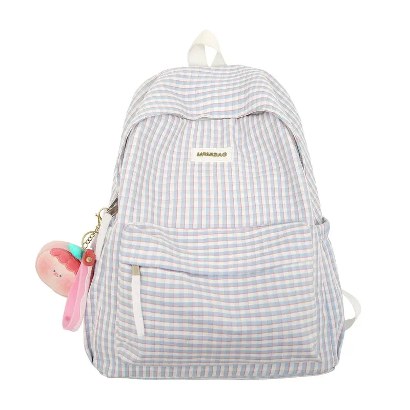 UAKISS  -  Lady Cute Plaid Book Fashion Female Travel College Backpack Girl Kawaii Nylon Lattice Leisure Backpack Women Laptop Student Bags
