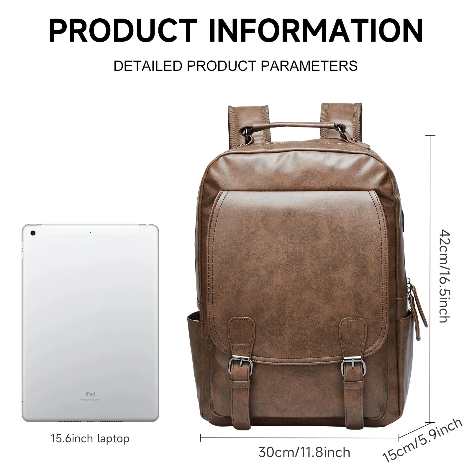 UAKISS  -   Leather Backpack with USB Charging Port,Waterproof Backpack Fit 15.6 inch Laptop, Large Capacity Suitable for Traveling