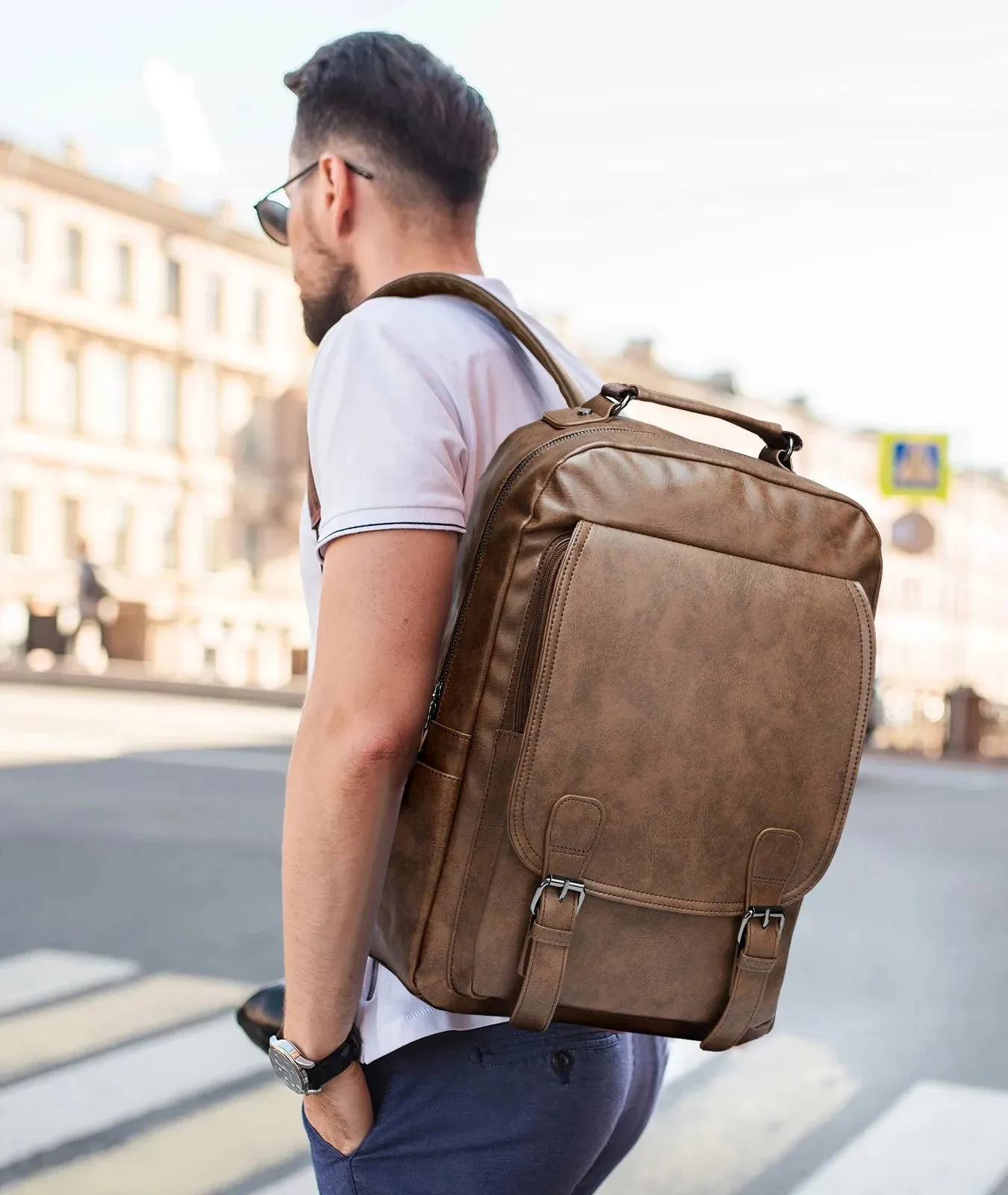 UAKISS  -   Leather Backpack with USB Charging Port,Waterproof Backpack Fit 15.6 inch Laptop, Large Capacity Suitable for Traveling