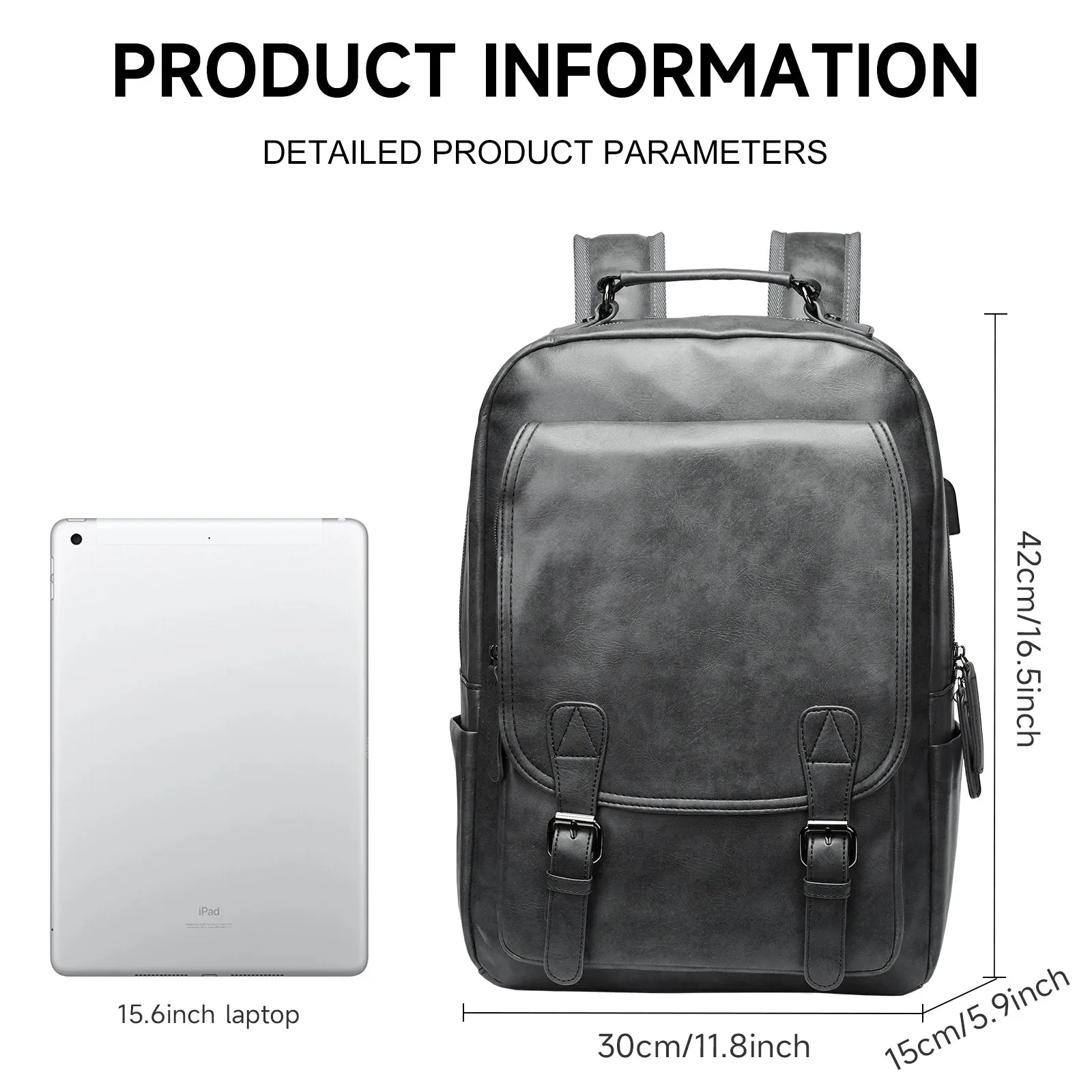 UAKISS  -   Leather Backpack with USB Charging Port,Waterproof Backpack Fit 15.6 inch Laptop, Large Capacity Suitable for Traveling