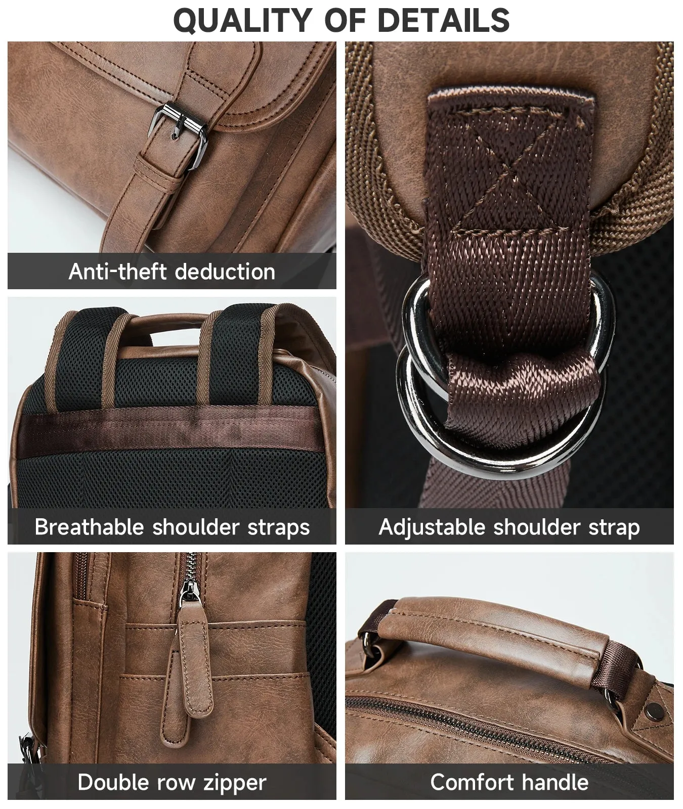 UAKISS  -   Leather Backpack with USB Charging Port,Waterproof Backpack Fit 15.6 inch Laptop, Large Capacity Suitable for Traveling
