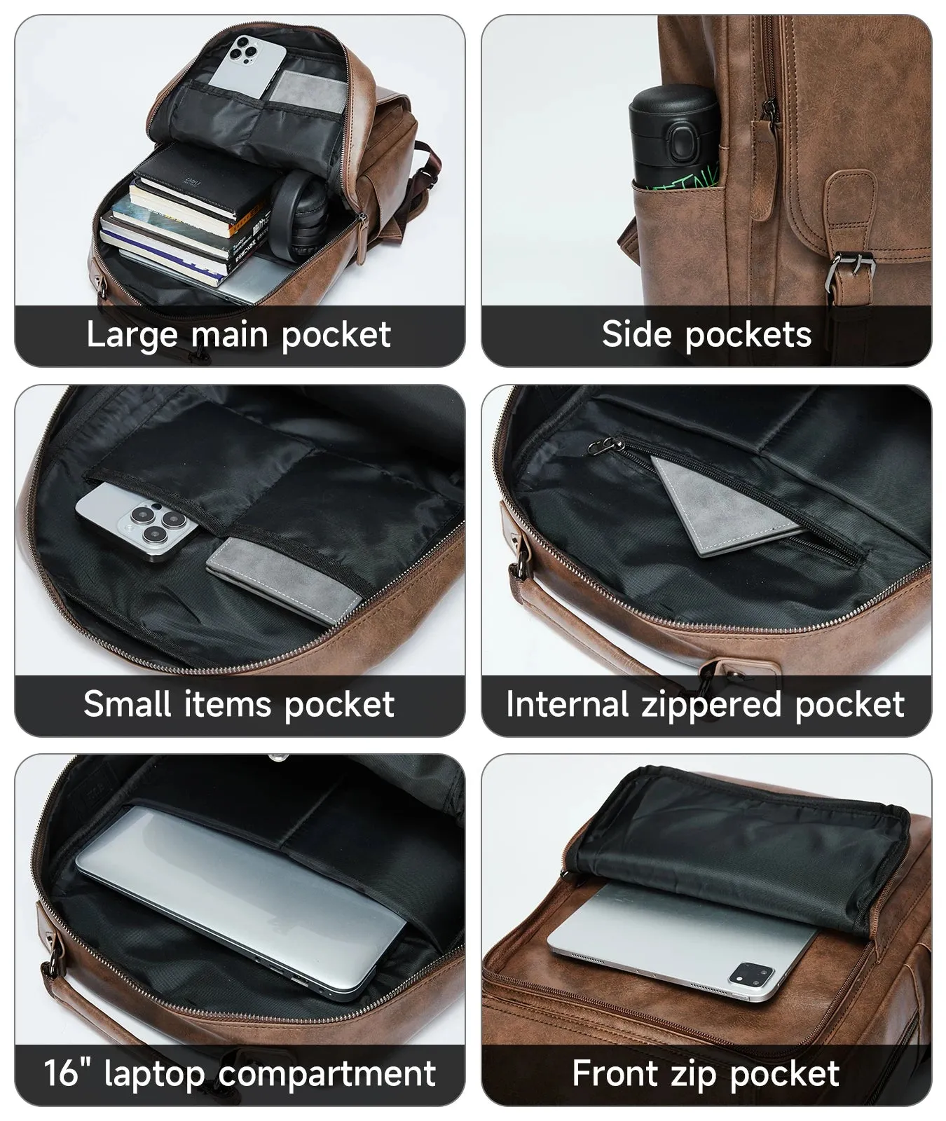 UAKISS  -   Leather Backpack with USB Charging Port,Waterproof Backpack Fit 15.6 inch Laptop, Large Capacity Suitable for Traveling
