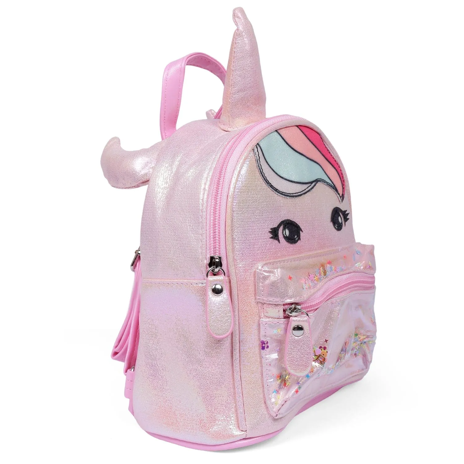 Unicorn Sequined Dual Tone Backpack Trendy Bag - Pink