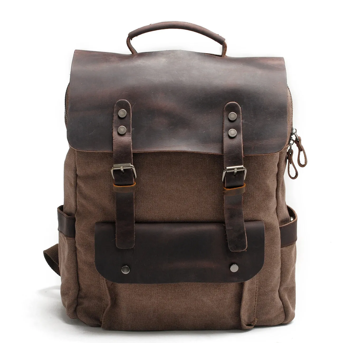 Vintage canvas backpack  leather bag mens daypack KS6007