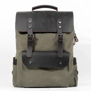 Vintage canvas backpack  leather bag mens daypack KS6007