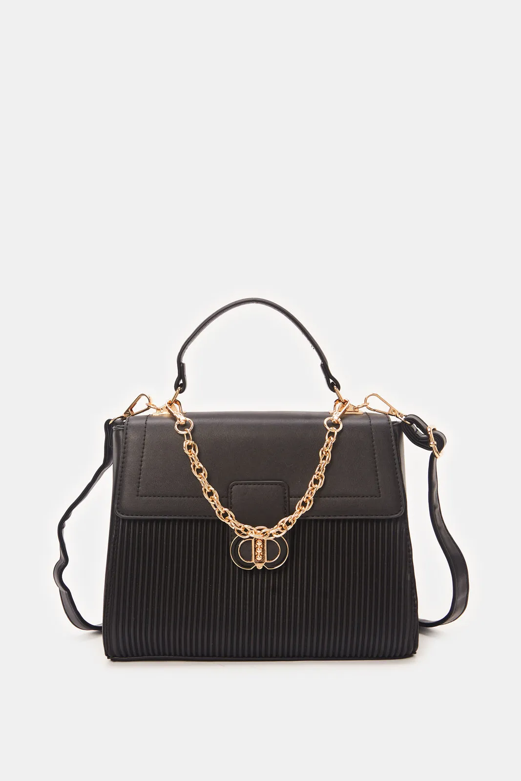 Women Black Pleated Day Bag
