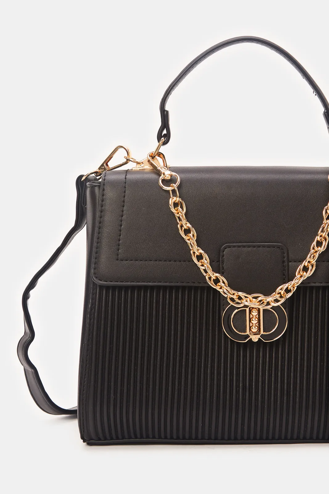 Women Black Pleated Day Bag