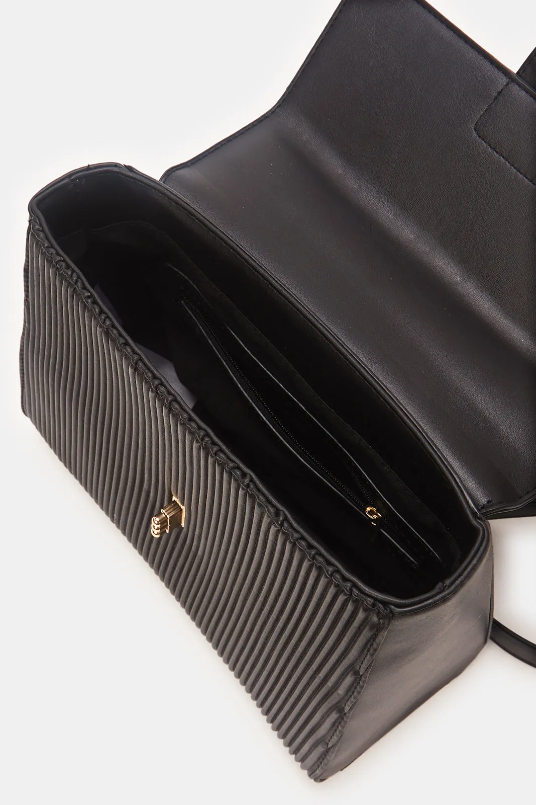 Women Black Pleated Day Bag