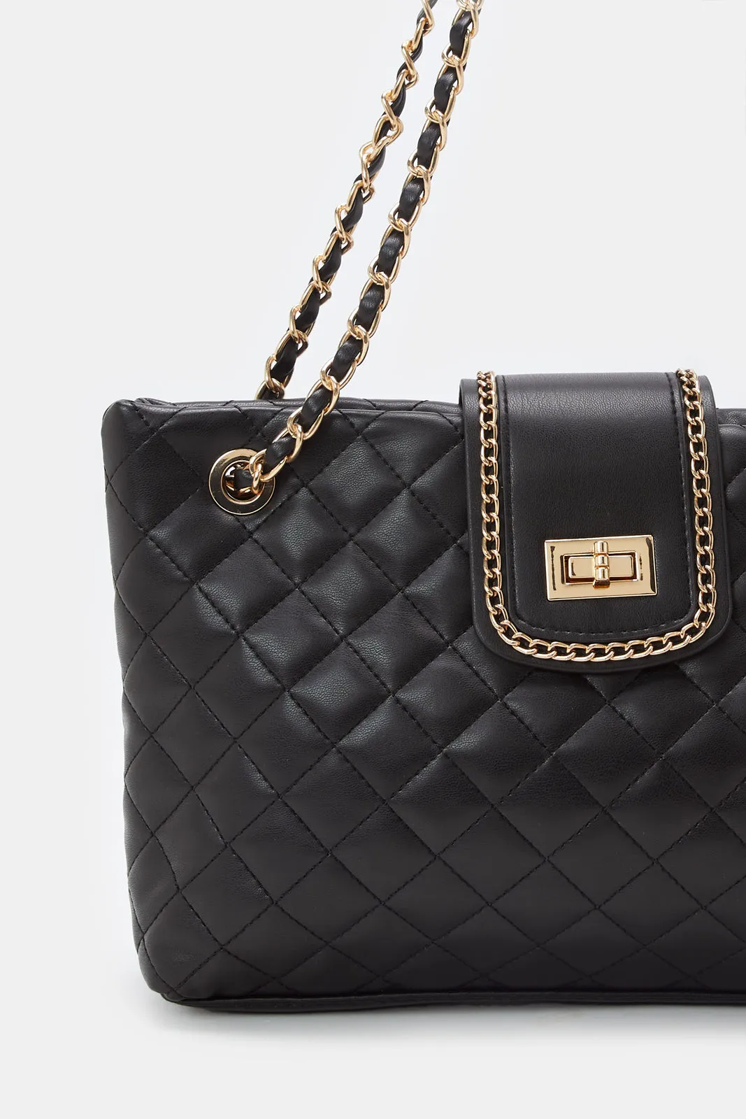 Women Black Textured Hand Bag