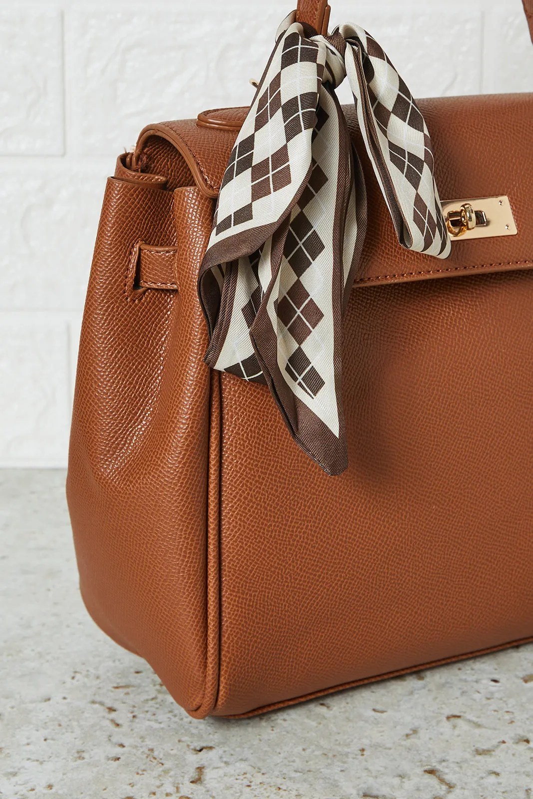 Women Tan Embellished Day Bag With Scarf