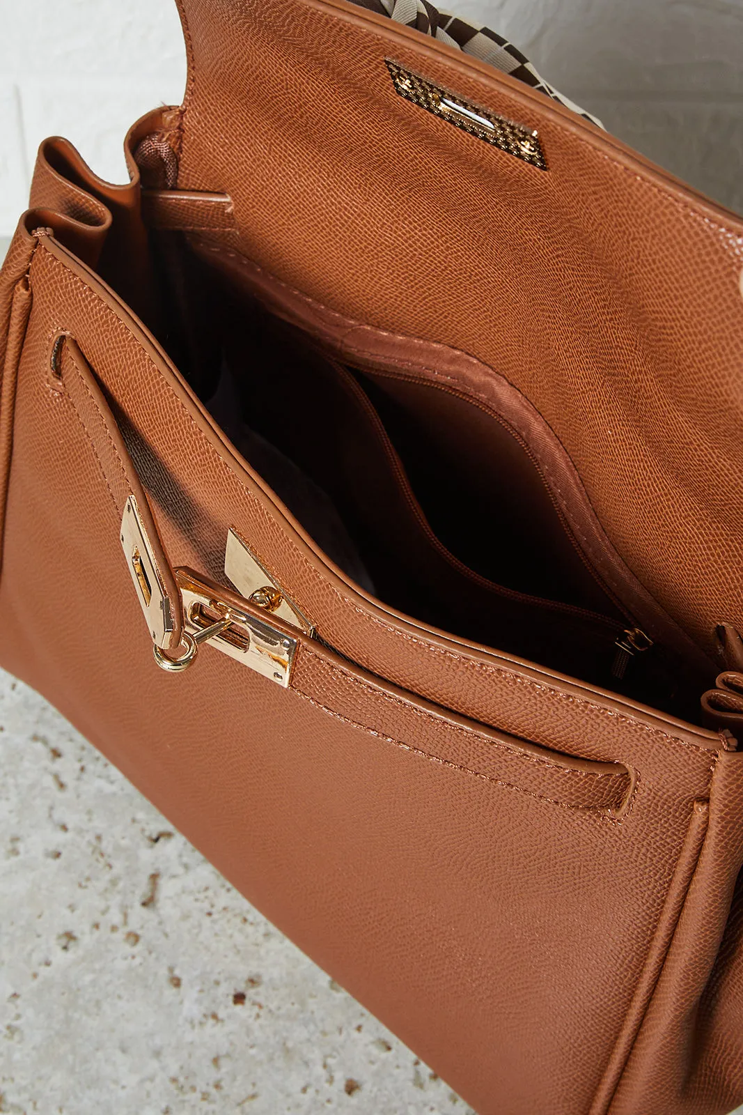 Women Tan Embellished Day Bag With Scarf