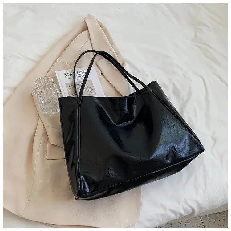Women Tote Bag Fashion Underarm Pouch Large Capacity Soft Pu Leather Shoulder Bag Retro Crossbody Bag Casual Portable Bucket Bag